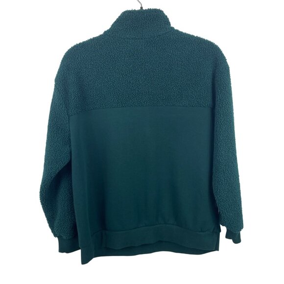 Time and Tru Womens Large Green French Terry Faux Sherpa Pullover Top Sweatshirt - Picture 2 of 8